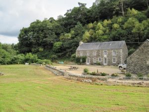 Gabion wall built to protect a property from flooding in Brittany, France.