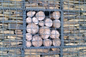 Example of stone filled cages mixed with a wood fill